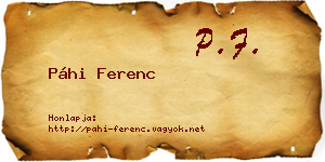 Páhi Ferenc névjegykártya